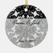 bold intricate black damask on white christmas ornaments