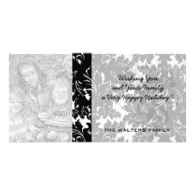 bold intricate black damask on white photo card