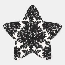 bold intricate black damask on white star sticker