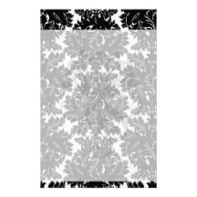 bold intricate black damask on white customized stationery