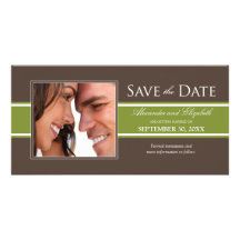 Bold Olive Green Stripe Save the Date Announcement Photo Card