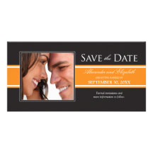 Bold Orange Stripe Save the Date Announcement Customised Photo Card