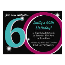Bold Pink & Teal Sixtieth 60th Birthday Party Personalised Invitations