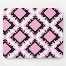 bold pink white black diamond damask pattern mousemat