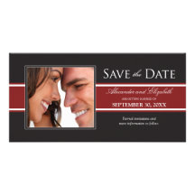 Bold Red Stripe Save the Date Announcement Photo Greeting Card