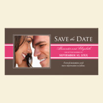 Bold Stripe Save the Date (chocolate/fuchsia) photo cards