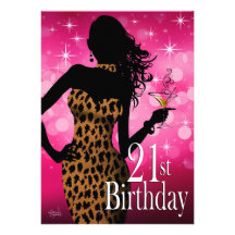 Bombshell Sparkle Leopard 21st Birthday Cocktail Custom Announcements