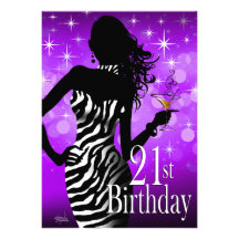 Bombshell Sparkle Zebra 21st Birthday Party Announcement