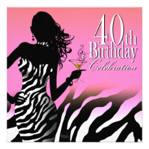 Bombshell Zebra 40th Birthday Party Dress Pink Personalised Announcements