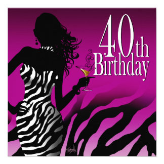 40th Birthday Party on Bombshell Zebra 40th Birthday Party Purple Personalised Invitations
