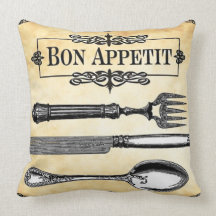 Bon Appetit French Table Setting Decorative Pillow