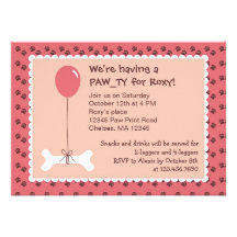 Bone and Balloon Dog Birthday Girl Party Invitatio Invitations