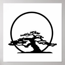 Bonsai against sun outline image graphic design poster