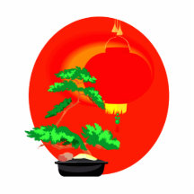 Bonsai Graphic with sun and lantern behind Photo Cutout