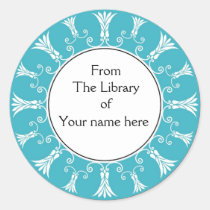 Bookplate - Teal Flourish Flowers stickers