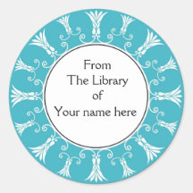 Bookplate - Teal Flourish Flowers Round Stickers