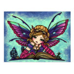 Bookworm Fairy Fantasy Art Postcard by Hannah Lynn