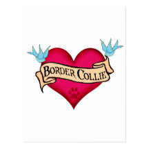 Border Collie Tattoo Heart Postcards