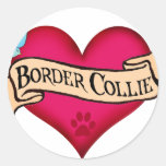 Border Collie Tattoo Heart Round Sticker
