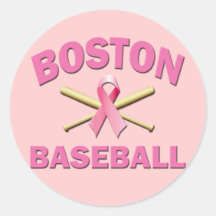 BOSTON BASEBALL PINK RIBBON ROUND STICKER