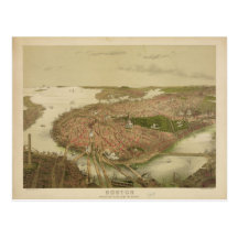 Boston Massachusetts in 1877 North Birds Eye View Post Card