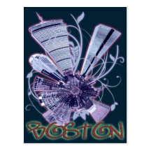 boston skyline mini planet post cards