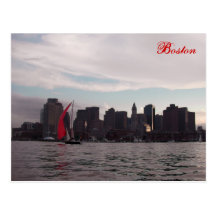 Boston skyline with boat postcards