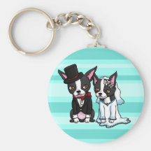 Boston Terrier Bride and Groom Keychains