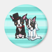 Boston Terrier Bride and Groom Refrigerator Magnets