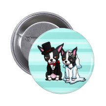 Boston Terrier Bride and Groom Pinback Buttons