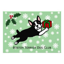 Boston Terrier Christmas 2 Cartoon Snowflakes Custom Announcements