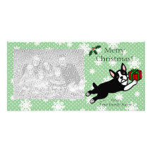 Boston Terrier Christmas Cartoon Photocards Personalized Photo Card