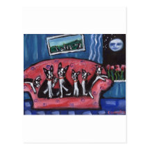 Boston Terrier family sofa Post Card