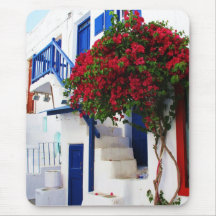 Bougainvillea growing outside a house, Mykonos Mouse Pad