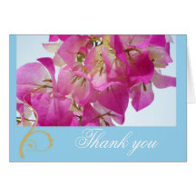 Bougainvillea on Blue, "Thank you" Greeting Card