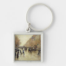 Boulevard Poissonniere in the Rain, c.1885 Keychains