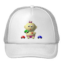 BOUNCING BABY GIRL WITH 3 TOY CARS HAT