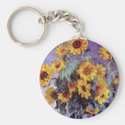 Bouquet of Sunflowers, Monet, Vintage Flowers Art Keychain