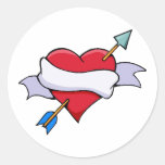 Bow & Arrow Valentine Heart With Blank Banner Round Stickers