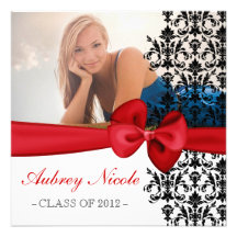 Bowed Floral Damask Graduation Invite [Red]