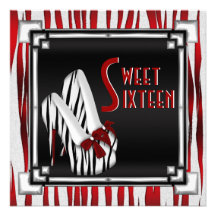 Bowed Zebra Stiletto Heel Red Black White Sweet 16 Announcement