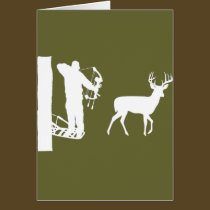 Bowhunter in Treestand Shooting Deer cards