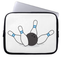 Bowling ball knocking down pins - blue laptop sleeves