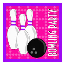 Bowling Birthday Party Invite - Pink and Purple
