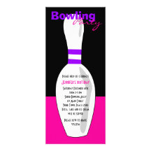 Bowling Birthday Party Invite - Pink Black Purple