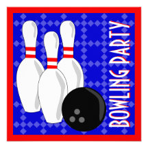 Bowling Birthday Party Invite - Red White and Blue