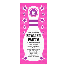 Bowling pin birthday party invitation with stars