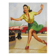 Bowling Pin Up Girl Postcards