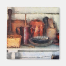 Bowls, Basket and Wooden Spoons Refrigerator Magnets