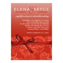 Bows Ribbon & Lace Wedding | coral Personalised Invitation